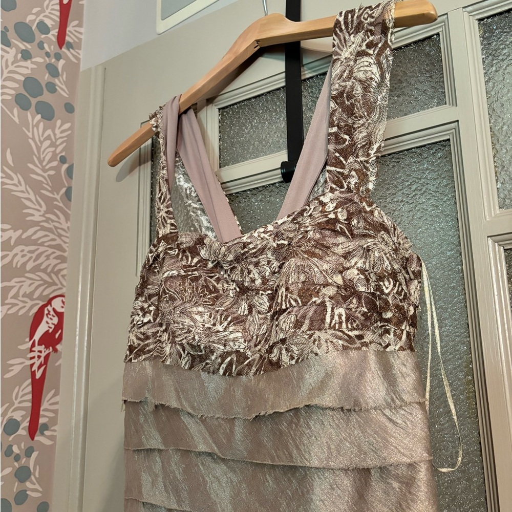 JS Collections taupe tiered gown
